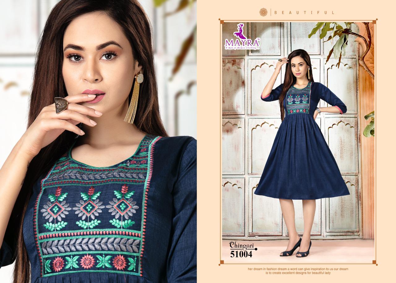 Mayra Chingari Fancy Regular Wear Rayon Printed Anarkali Kurti Collection